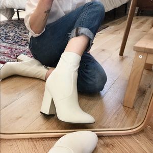 Brand new marc fisher heeled sock boots white